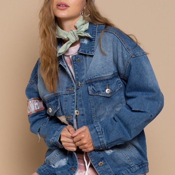 Oversized Distressed Denim "Love" Jacket - Picture 5 of 16